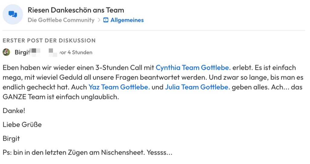 Kundenfeedback Gottlebe